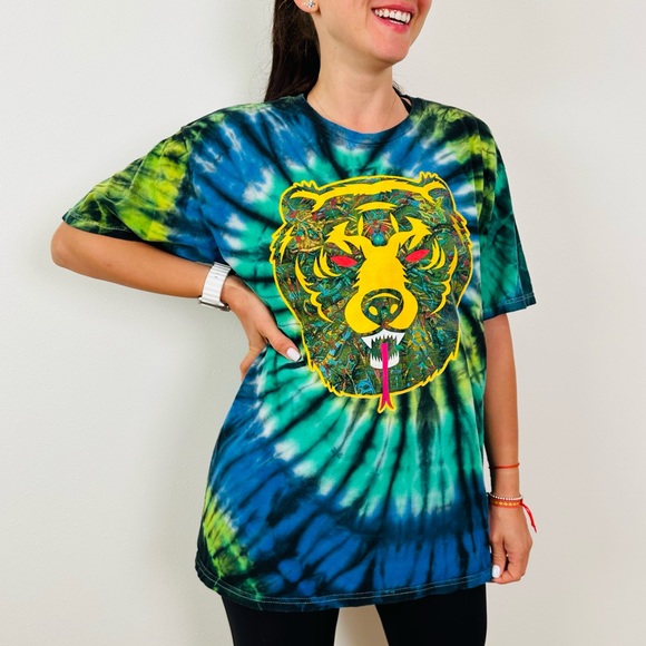 Vintage PoPaganda Mishka tie dye bear snake T-shirt top heavy cotton - Picture 1 of 8